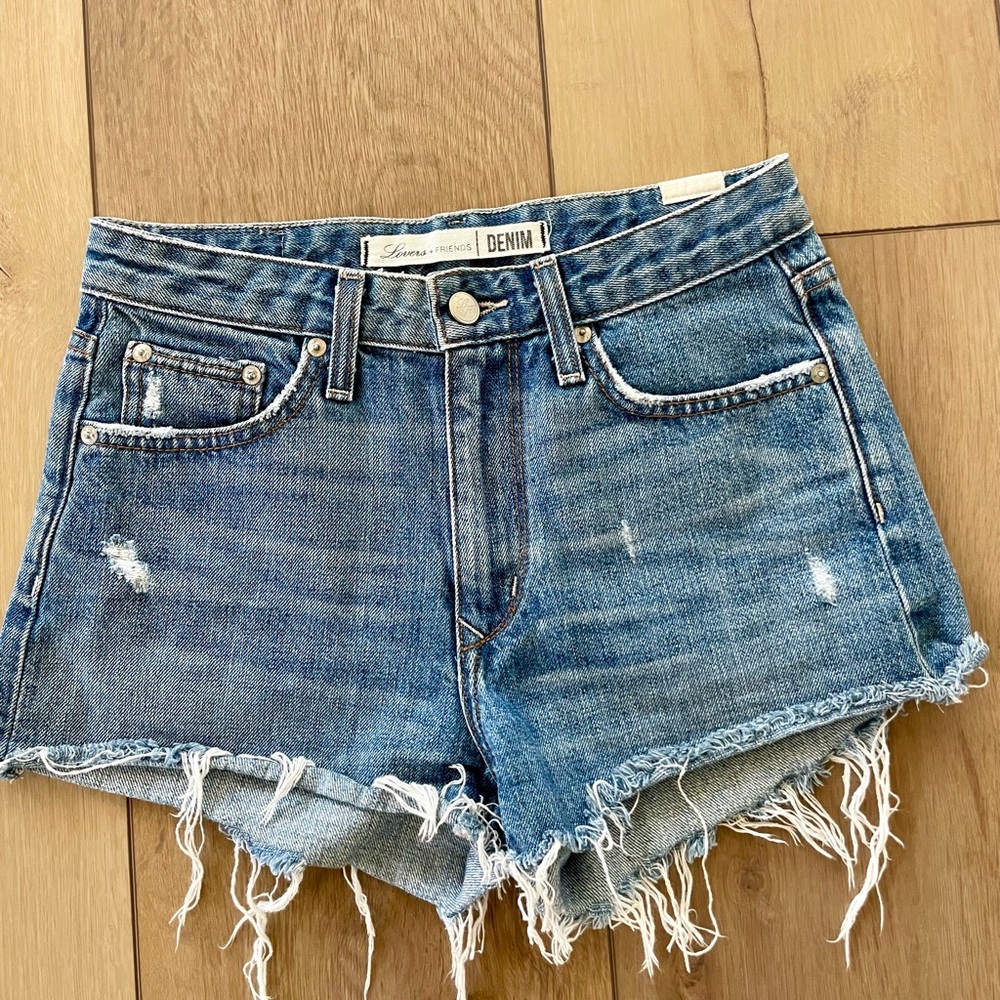 Lovers + Friends Blue Jean Shorts Distressed Cut-Off Style Size 26